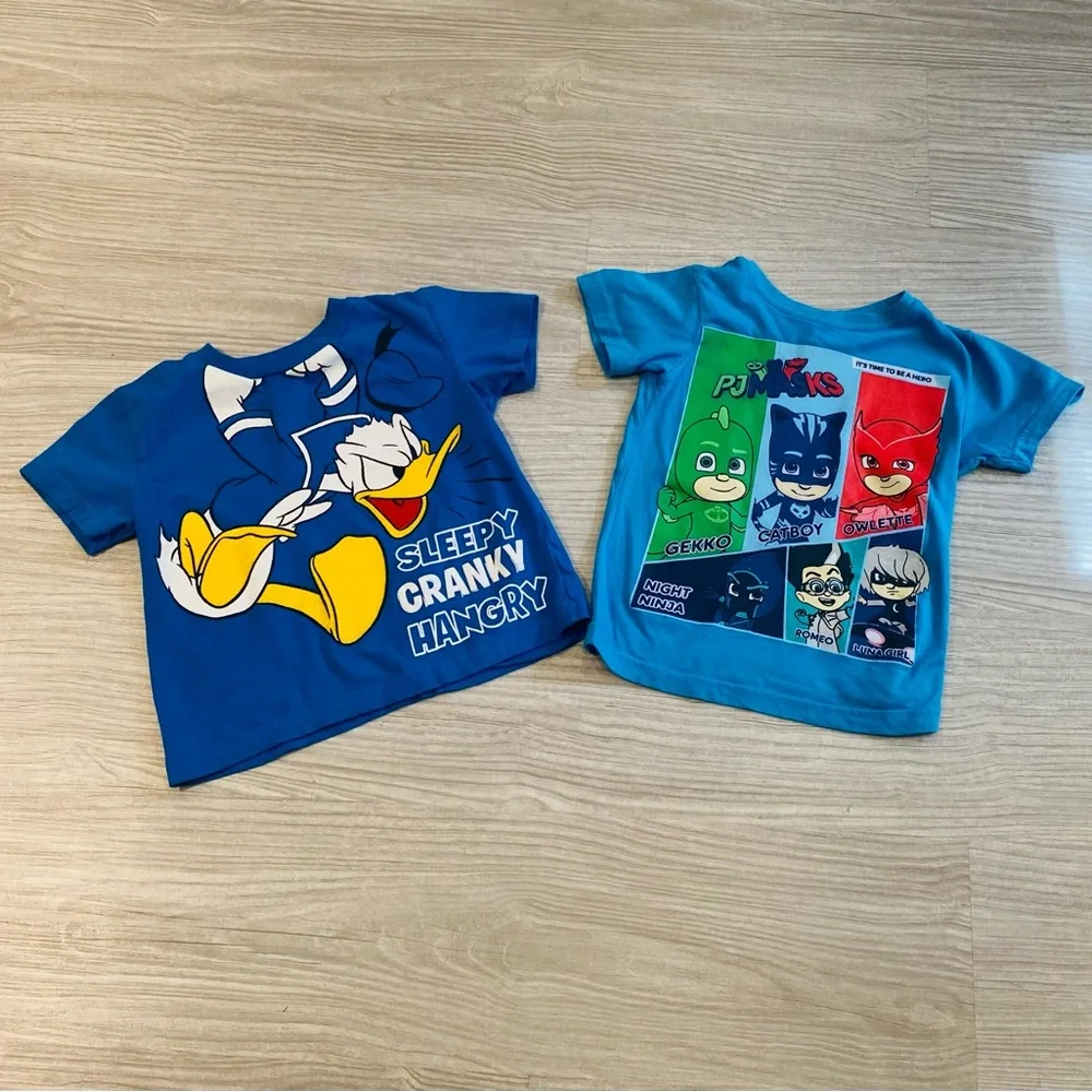 Disney Donald Duck and PJ Mask Blue Character T-Shirts Sz 3T